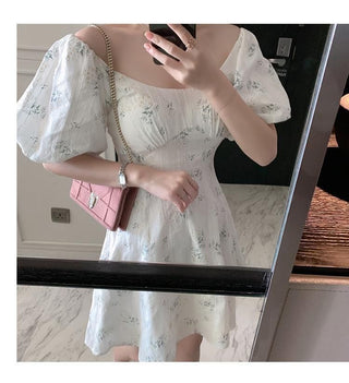 Vestit elegant d'estiu per a dona amb màniga abombada, minivestit d'estampat floral francès per a dona d'oficina, vestit Kawaii d'estil japonès coreà per a dona 2023