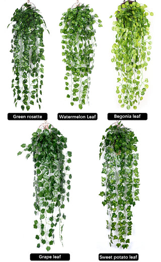 Vinyes de plantes artificials per penjar a la paret, fulles de vímet, branques, jardí exterior, decoració de la llar, fulla de seda falsa de plàstic, planta verda heura