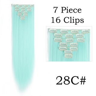 24Inchs 16 Clips in Hair Extensions Long Straight Hairstyle Synthetic Blonde Black Hairpieces Heat Resistant False Hair