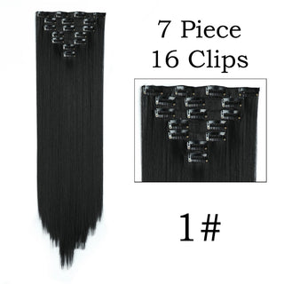 24Inchs 16 Clips in Hair Extensions Long Straight Hairstyle Synthetic Blonde Black Hairpieces Heat Resistant False Hair