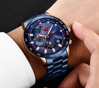 LIGE Men Watches Top Brand Luxury Stainless Steel Blue Waterproof Quartz Watch Men Fashion Chronograph Male Sport Military Watch