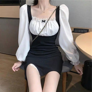 Women Spring Sexy Puff Sleeve Slim Mini Fashion Korean Style Dress