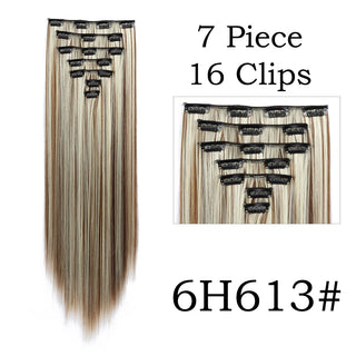 24Inchs 16 Clips in Hair Extensions Long Straight Hairstyle Synthetic Blonde Black Hairpieces Heat Resistant False Hair