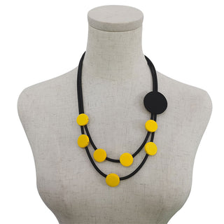 YD&YDBZ Multi Color Round Wooden Short Necklace For Women Punk Style Leather Rope Statement Necklaces Yellow Jewelry Accessories