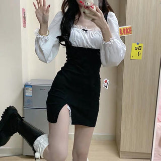 Women Spring Sexy Puff Sleeve Slim Mini Fashion Korean Style Dress