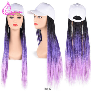 Box Braids Baseball Cap Wig 24inch Long Synthetic Braid Wigs Hat with Braiding Hair Extensions For Black Women Adjustable Size