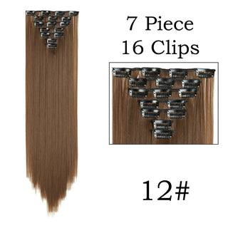 24Inchs 16 Clips in Hair Extensions Long Straight Hairstyle Synthetic Blonde Black Hairpieces Heat Resistant False Hair