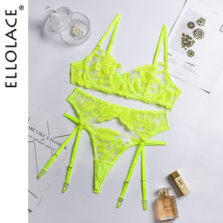 Ellolace Sexy Lingerie Exotic Costumes Lace Transparent Underwear Women Sensual Lingerie Woman Porn Erotic Lingerie 3 Pieces