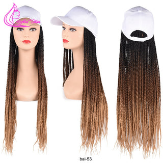 Box Braids Baseball Cap Wig 24inch Long Synthetic Braid Wigs Hat with Braiding Hair Extensions For Black Women Adjustable Size