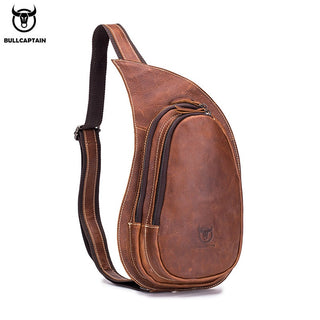 BULLCAPTAIN Leather Crossbody Bag Men Crazy Horse Leather Chest Bags New Fashion Multi-function card bag&#39;s mobile phone bages