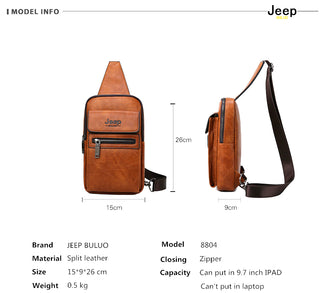 JEEP BULUO Brand Fashion Sling Bags High Quality Men Bags Split Leather Large Size Shoulder Crossbody Bag For Young Man