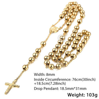 Davieslee Womens Men&#39;s Necklace Stainless Steel Chain Bead Rosary Long Necklace Jesus Christ Cross Prayer Jewelry DLKN434