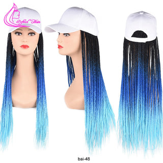 Box Braids Baseball Cap Wig 24inch Long Synthetic Braid Wigs Hat with Braiding Hair Extensions For Black Women Adjustable Size