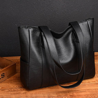 Big Bag 2022 fashion women pu leather handbag brief shoulder bag black