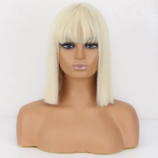 WERD Short Straight Bob Wigs for Women Synthetic wig with bangsPink Lolita Wigs Black  Blue Red Cosplay Wig