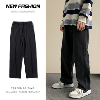 Primavera 2023, nova roba de carrer, pantalons texans amples, moda coreana per a homes, pantalons de cama ample rectes, roba de marca masculina negre blau clar