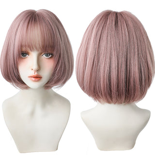 7JHH WIGS Short Bob Straight Ombre Blonde Wigs With Bang For Girl Black Female Synthetic Shoulder Length Crochet Hair Ginger Wig