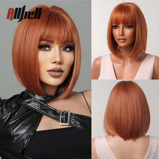 Ombre Brown Platinum Blonde Synthetic Wigs Short Straight Bob Wigs for Black Women Daily Natural Heat Resistant Hair Cosplay