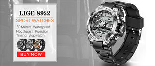 LIGE Digital Men Military Watch 50m Waterproof Wristwatch LED Quartz Clock Sport Watch Male Big Watches Men Relogios Masculino ALODIA STORE