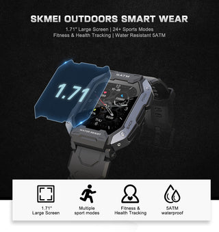 SKMEI 1.71 inch Smart Watch Men Pedometer Swimming Sports Fitness Tracker IP68 Waterproof Bluetooth SmartWatch for Android ios