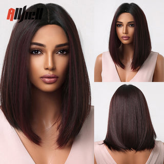 Ombre Brown Platinum Blonde Synthetic Wigs Short Straight Bob Wigs for Black Women Daily Natural Heat Resistant Hair Cosplay