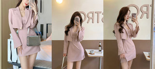 2 Piece Dress Set Women Casual Y2k Crop Tops Elegant Jacket Coats + Mini Skirts Korean Fahion