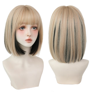 7JHH WIGS Short Bob Straight Ombre Blonde Wigs With Bang For Girl Black Female Synthetic Shoulder Length Crochet Hair Ginger Wig