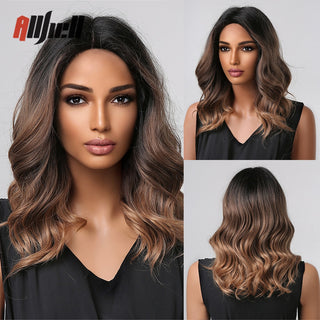 Ombre Brown Platinum Blonde Synthetic Wigs Short Straight Bob Wigs for Black Women Daily Natural Heat Resistant Hair Cosplay