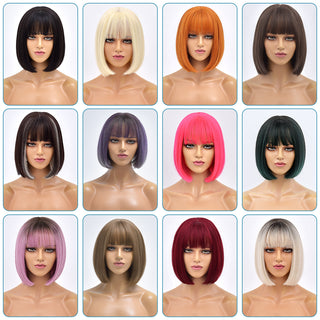 Short Bob Wig Synthetic Wigs For Women Black Ombre Red Blonde Pink Lolita Cosplay Party Natural Hair Heat Resistant Perruque Bob