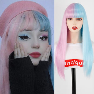 Lolita synthetic Wig Pink Wig Blonde wig Long Streight hair With Bangs Natural wigs For women hair Cosplay Wig