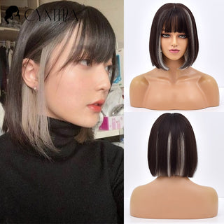 Short Bob Wig Synthetic Wigs For Women Black Ombre Red Blonde Pink Lolita Cosplay Party Natural Hair Heat Resistant Perruque Bob