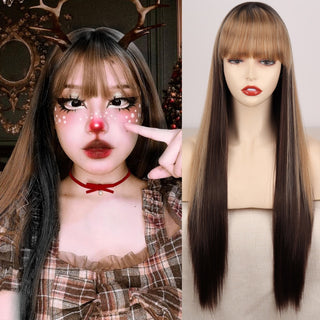 Lolita synthetic Wig Pink Wig Blonde wig Long Streight hair With Bangs Natural wigs For women hair Cosplay Wig