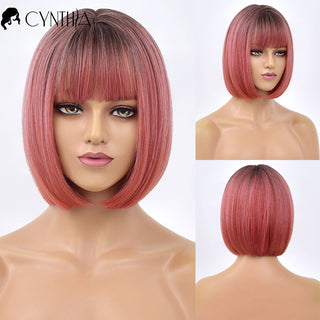 Short Bob Wig Synthetic Wigs For Women Black Ombre Red Blonde Pink Lolita Cosplay Party Natural Hair Heat Resistant Perruque Bob