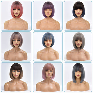 Short Bob Wig Synthetic Wigs For Women Black Ombre Red Blonde Pink Lolita Cosplay Party Natural Hair Heat Resistant Perruque Bob