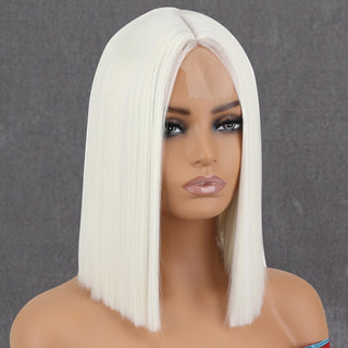 WERD Short Orange Wig Middle Part Blonde Lady Bob Hair Synthetic Heat Resistant Wig Cosplay Wig