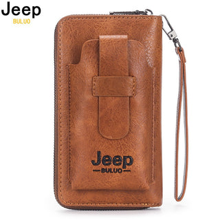 JEEP BULUO Cartera d'embragatge de cuir per a homes Bossa de marca per a telèfon amb doble cremallera Cartera de luxe Bossa d'embragatge de cuir de gran capacitat