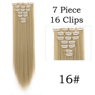 24Inchs 16 Clips in Hair Extensions Long Straight Hairstyle Synthetic Blonde Black Hairpieces Heat Resistant False Hair