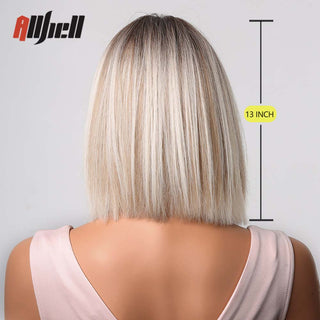 Ombre Brown Platinum Blonde Synthetic Wigs Short Straight Bob Wigs for Black Women Daily Natural Heat Resistant Hair Cosplay