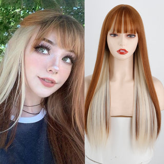 Lolita synthetic Wig Pink Wig Blonde wig Long Streight hair With Bangs Natural wigs For women hair Cosplay Wig