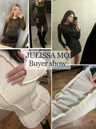 JULISSA MO Mini vestit atractiu de retalls sòlids amb coll rodó per a dona tardor ajustat de màniga llarga ajustat elegant vestit de club de festa