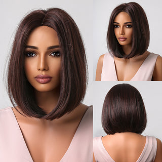 Ombre Brown Platinum Blonde Synthetic Wigs Short Straight Bob Wigs for Black Women Daily Natural Heat Resistant Hair Cosplay