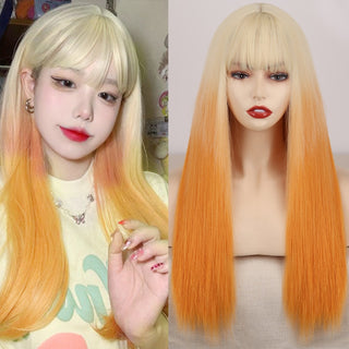 Lolita synthetic Wig Pink Wig Blonde wig Long Streight hair With Bangs Natural wigs For women hair Cosplay Wig