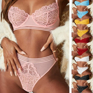 Pink Bras and Panties Sets Lace Underwear Women Sexy Push Up Lingerie and Panty Nightie Clothes Female High Waist Lingere