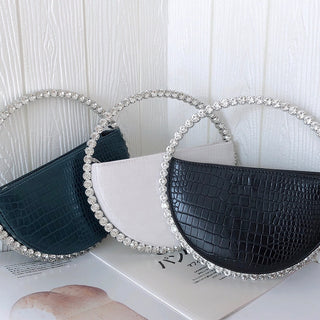 Luxury Colored Diamond Half Moon Women Purses and Handbags Evening Bag Serpentine Designer Party Clutch Bag Chic Wedding Bag