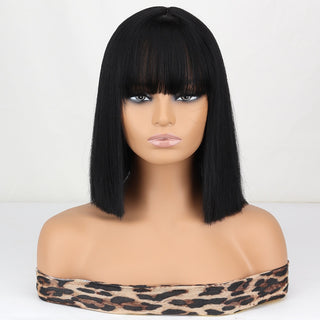 WERD Short Straight Bob Wigs for Women Synthetic wig with bangsPink Lolita Wigs Black  Blue Red Cosplay Wig