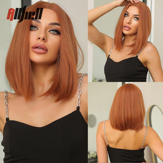 Ombre Brown Platinum Blonde Synthetic Wigs Short Straight Bob Wigs for Black Women Daily Natural Heat Resistant Hair Cosplay