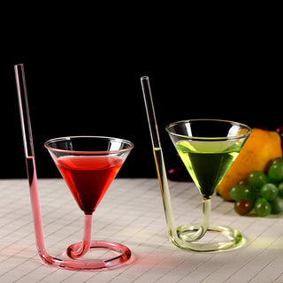 Transparent Glass Spiral Cocktail Glasses Long Tail Vampire Glasses Straw Glasses For Martini Champagne Party Bar Supplies ALODIA STORE