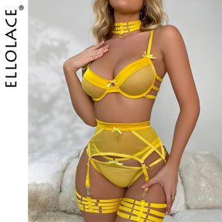 Ellolace Lingerie Sexy Porn Underwear Women Body Luxury 6-Piece Bra and Panty Set See Through Intimate Uncensored Sheer Outfits