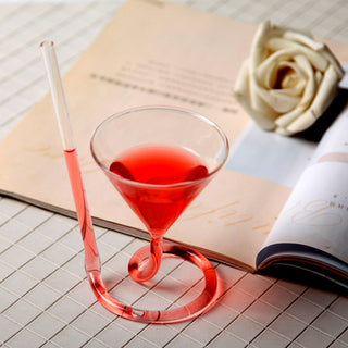Transparent Glass Spiral Cocktail Glasses Long Tail Vampire Glasses Straw Glasses For Martini Champagne Party Bar Supplies ALODIA STORE