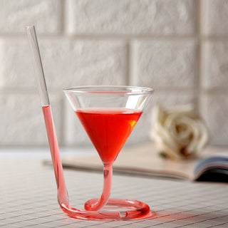 Transparent Glass Spiral Cocktail Glasses Long Tail Vampire Glasses Straw Glasses For Martini Champagne Party Bar Supplies ALODIA STORE